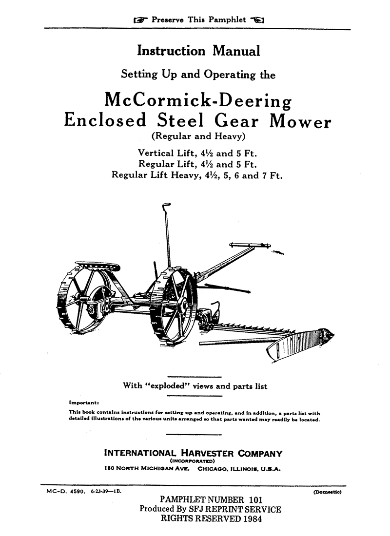McCormick-Deering No. 9 Enclosed Steel Gear Mower (Manual M-101)