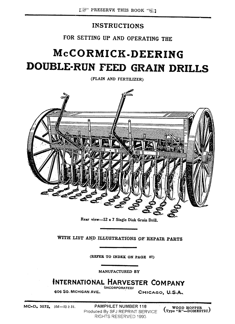 McCormick-Deering Double-Run Feed Grain Drills (Manual M-118)