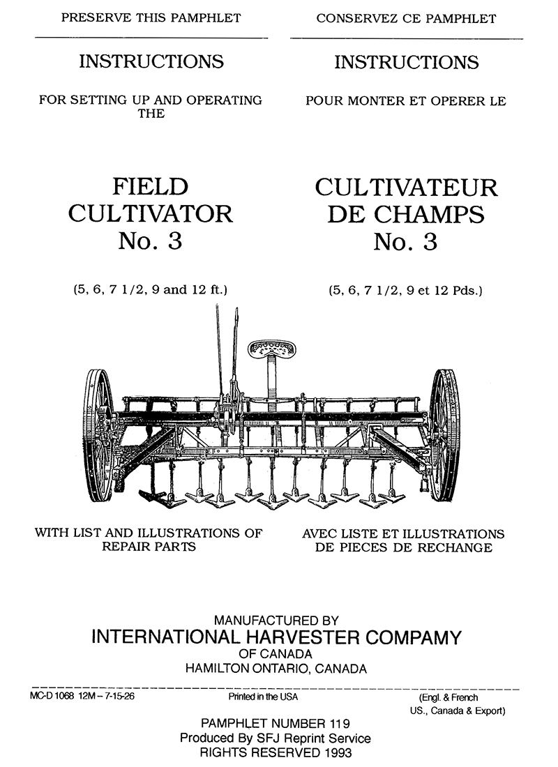 International Harvester Field Cultivator No. 3 (Manual M-119)