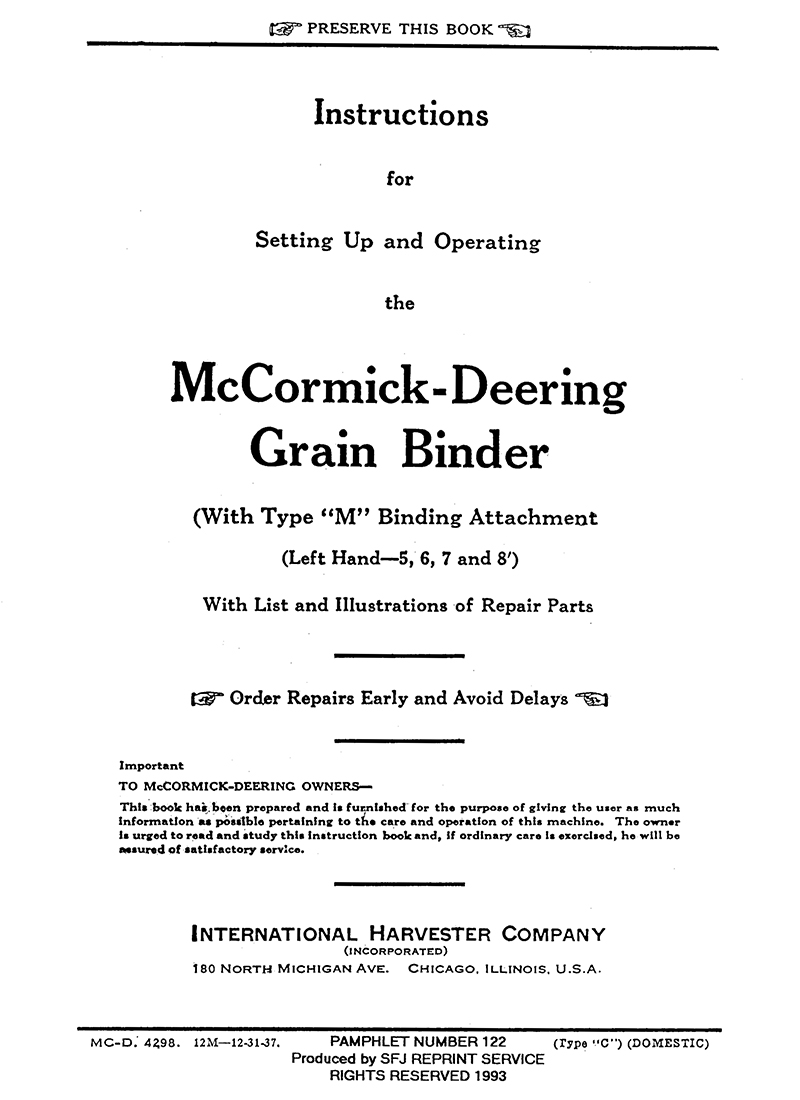 McCormick-Deering Grain Binder (Manual M-122)