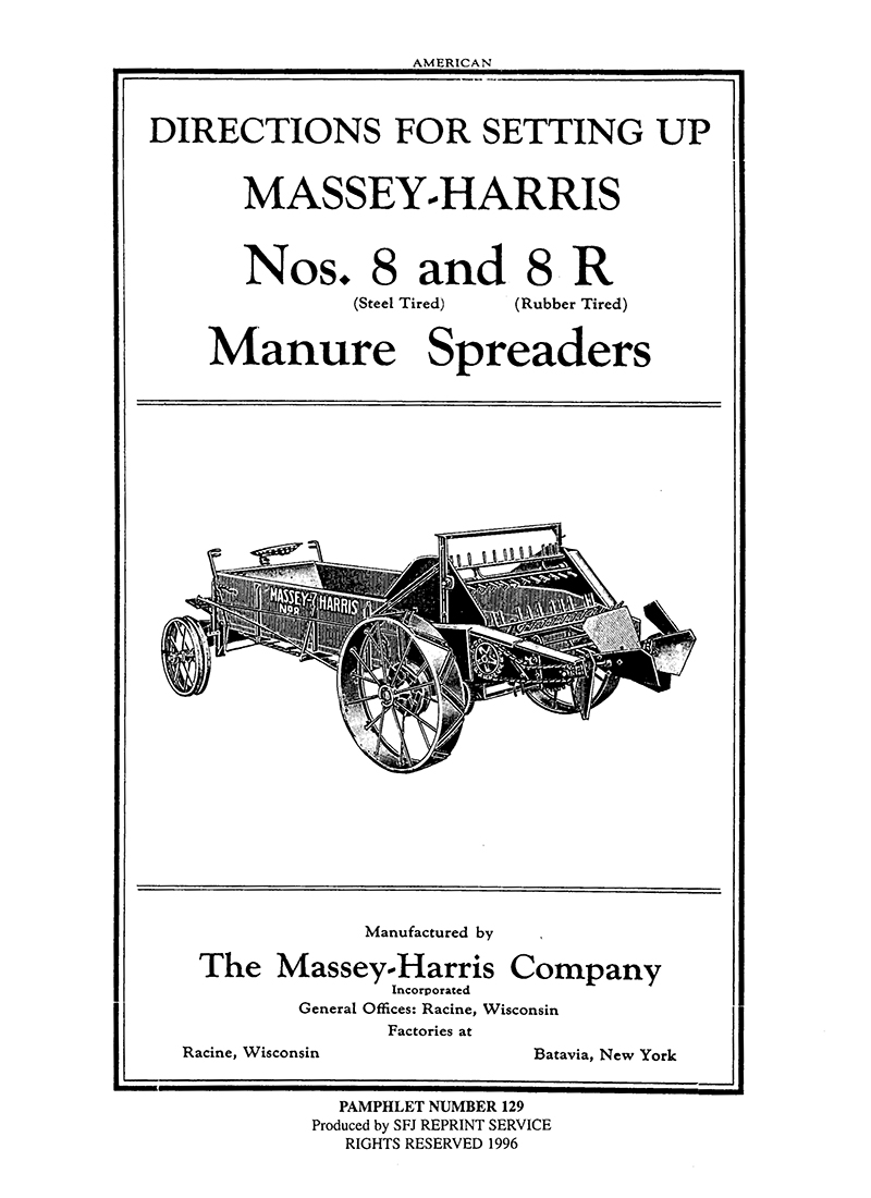 Massey-Harris Nos. 8 and 8R Manure Spreaders (Manual M-129)
