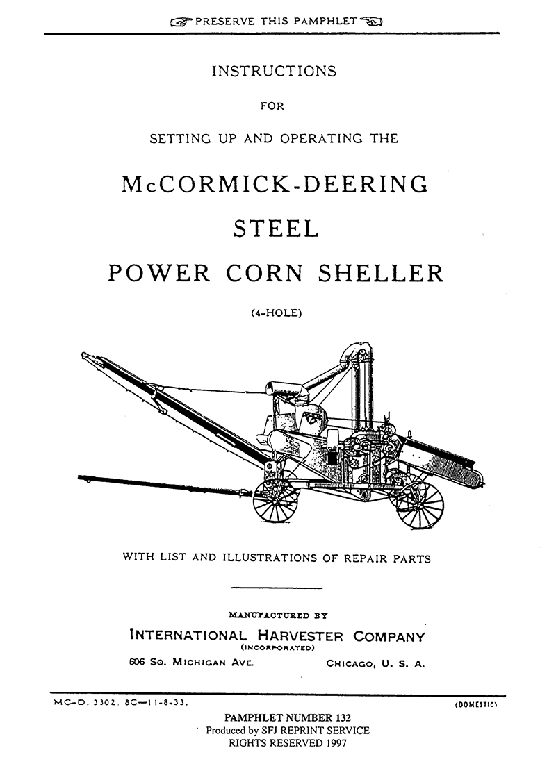 McCormick-Deering Steel Power Corn Sheller 4-Hole (Manual M-132)