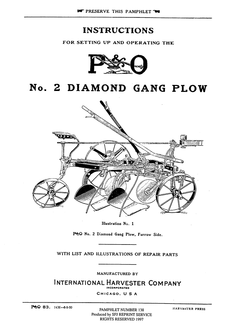 P&O No. 2 Diamond Gang Plow (Manual M-138)