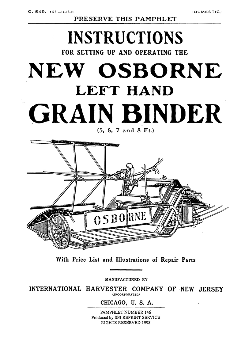 Osborne Left Hand Grain Binder (Manual M-146)