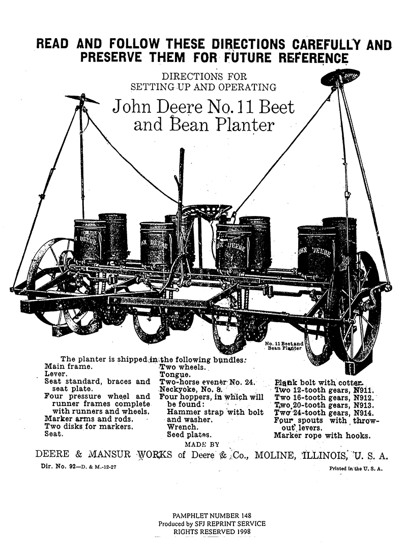 John Deere No. 11 Beet and Bean Planter (Manual M-148)