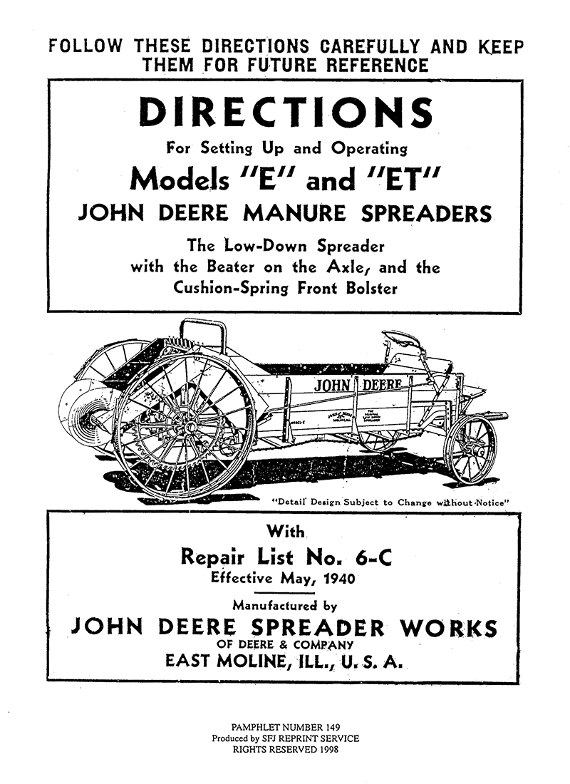 John Deere Models E and ET Manure Spreaders (Manual M-149)